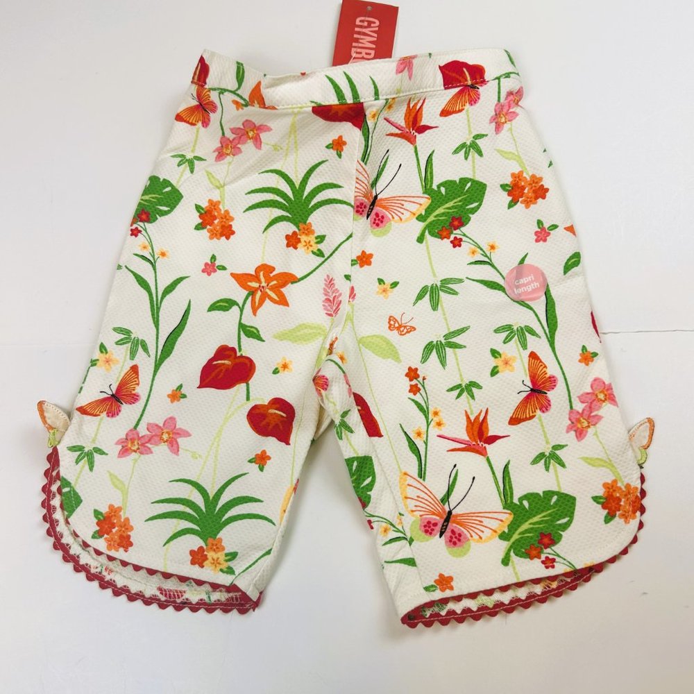 NWT Gymboree Girl Paradise Print Capri, Embroidered Hibiscus Top & Hat 12-18 Mon - Picture 2 of 12